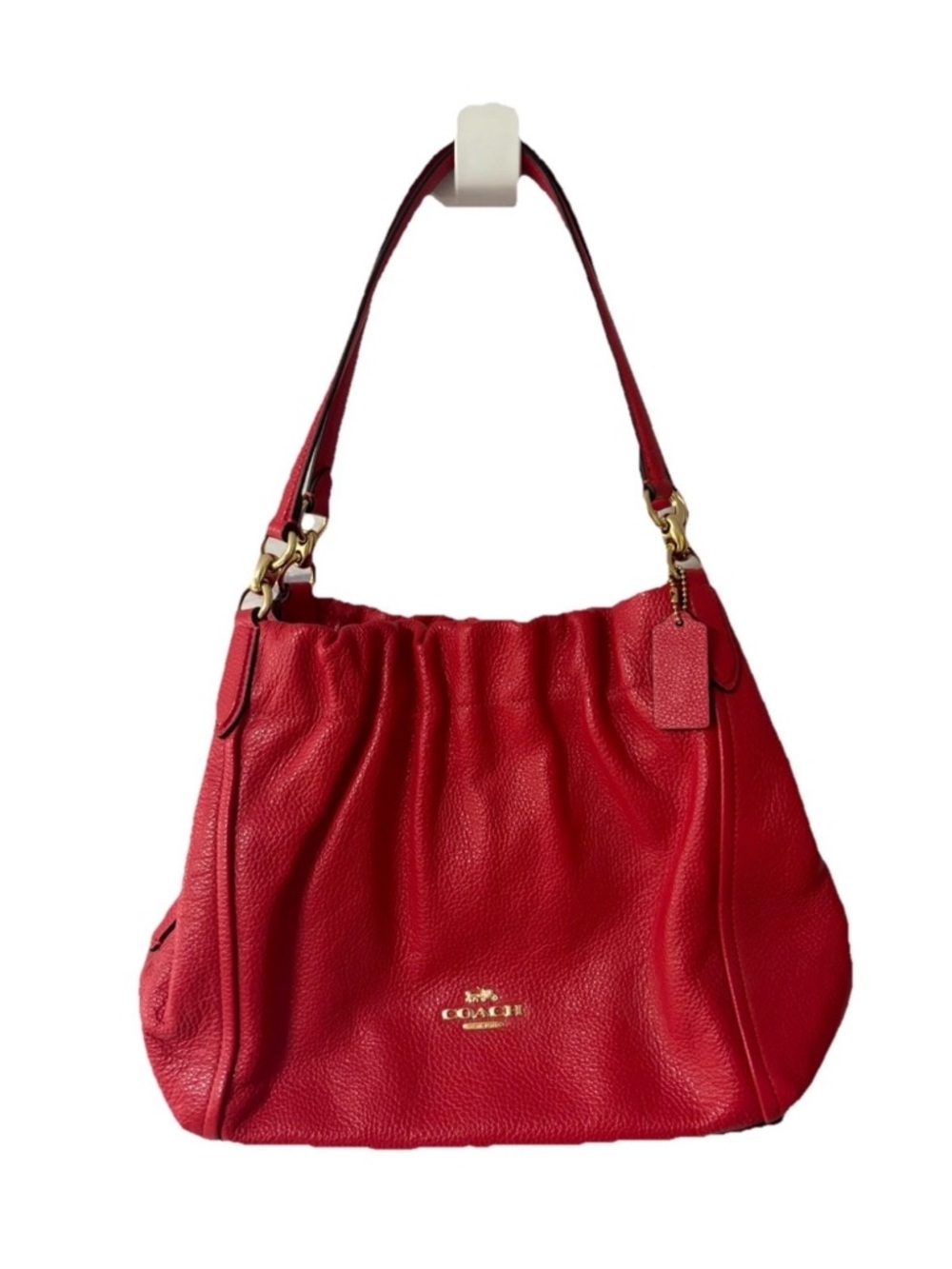 Coach C1454 Maya Pebble Leather Shoulder Bag Tote Carnation Red